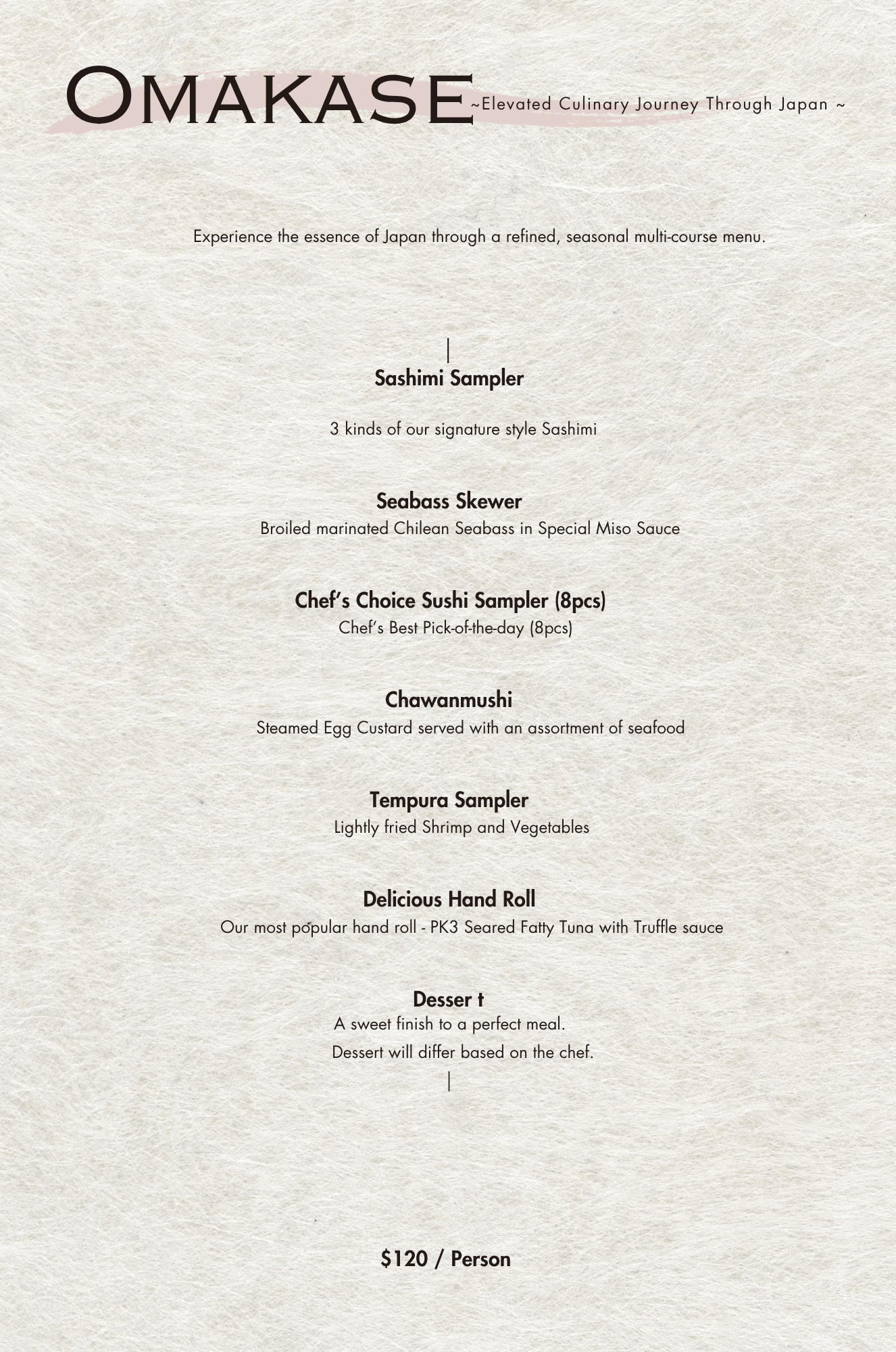 Kanpai Santa Monica dinner menu - omakase